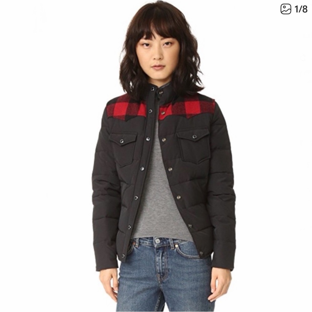 Madewell x Penfield jacket.  Black and red buffalo check down jacket